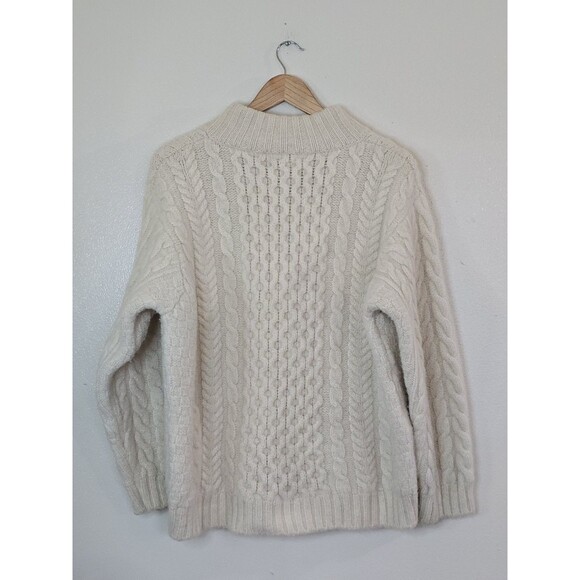 LL Bean Fisherman Heritage Mens XL Wool Irish Button Mock Donegal Sweater Cream - Picture 7 of 11